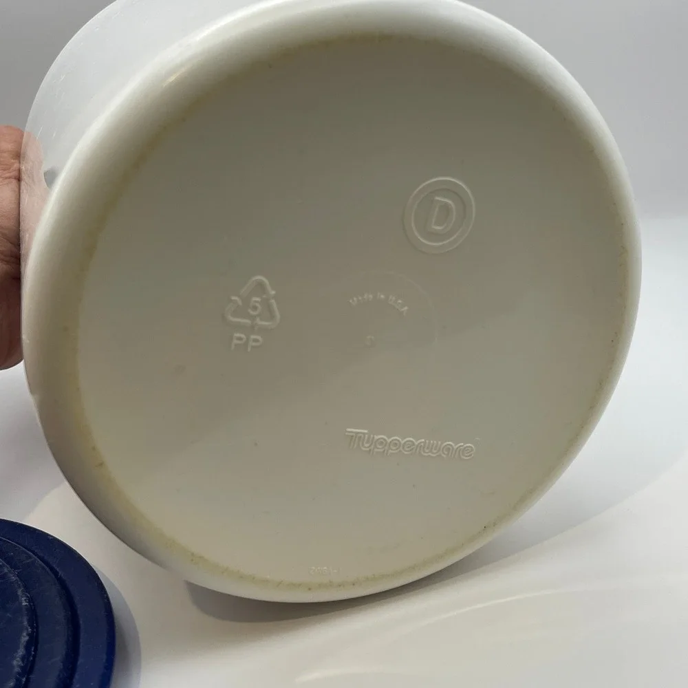 VTG Tupperware Nesting Canister Set 4pc White Navy Blue Sunburst Lids 2418A1 USA